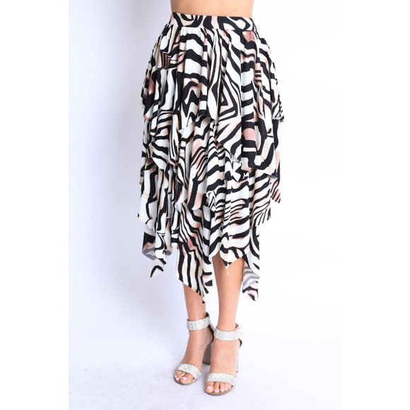Women's Unique Daily wear Zebra Print Layered Draping Midi Skirt Zebra S M L - Picture 12 of 12